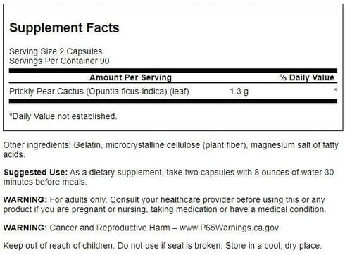 Swanson Prickly Pear Cactus Opuntia 650 Milligrams 180 Capsules