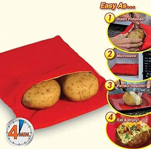UPSTORE 4PCS 4 Red Microwave Potato Bags Reusable Baked Bag Potato Microwave Baking Pouches for Potato Pouch Cooking