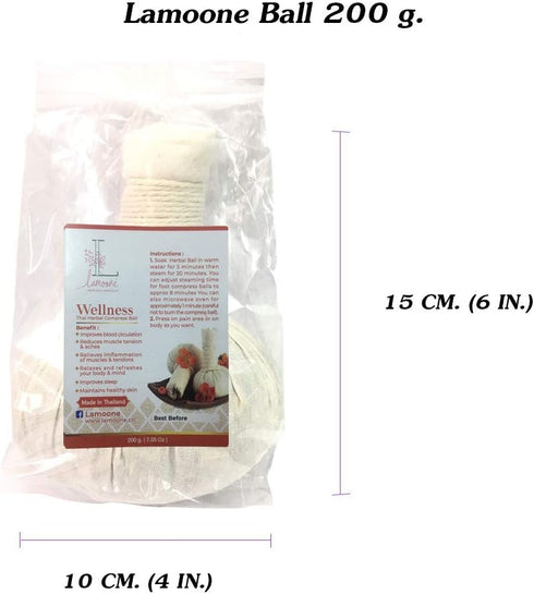 Lamoone 100% (Pack 5) 200g (7.05 oz) Premium Thai Herbal Massage Ball, Aroma Compress Ball Natural herb for Spa