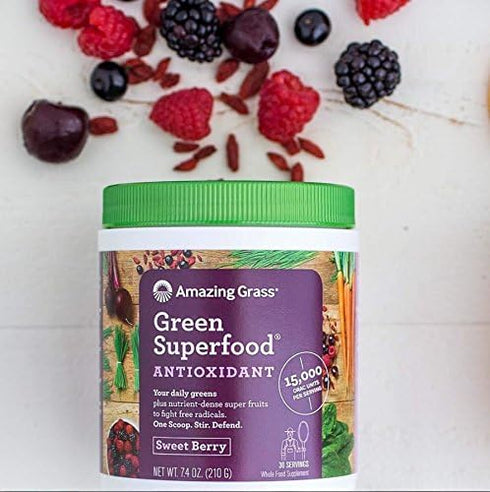 Amazing Grass Greens Superfood Antioxidant Powder: Organic Spirulina, Beet Root, Elderberry & Probiotics, Sweet Berry,