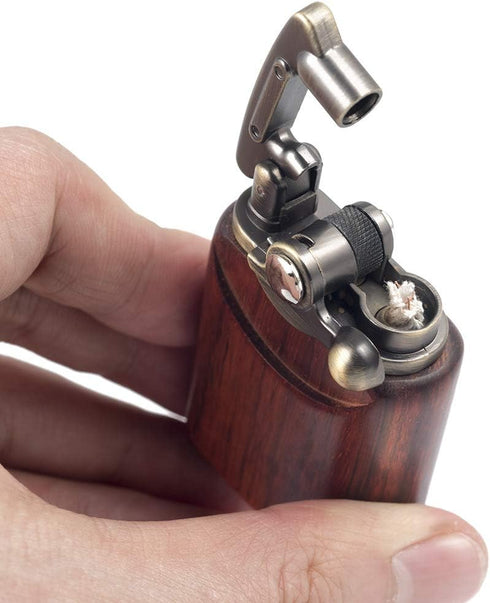 Antique Type Rosewood Wooden Case Soft Flame Rocker Arm Petrol Kerosene Lighter