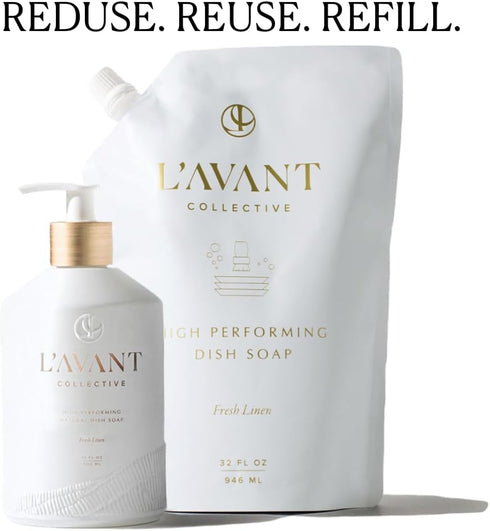 L'AVANT Collective High Performing Dish Soap Refill, Plant-Based Ingredients, Fresh Linen Scent, 32 FL oz
