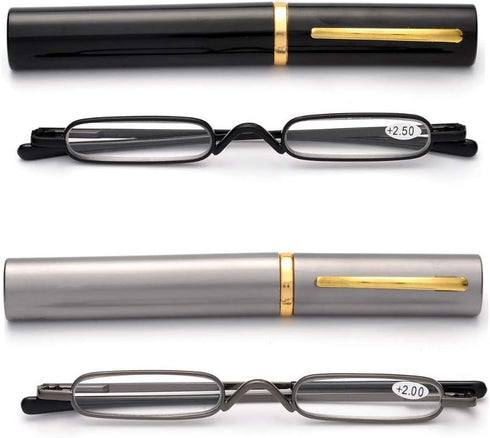 Viseng 2 Pack Slim Mini Metal Reading Glasses, Compact Lightweight Portable Readers with Glasses Case +2.5