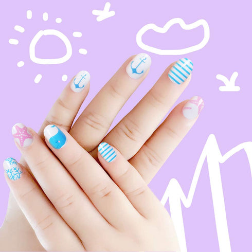 Laza 120pcs Children Nails Press On Pre-glue Full Cover Nail Tips Kit, Glitter Gradient Color for Kids - Ocean Seashell