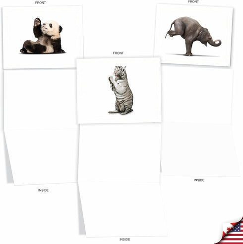 The Best Card Company - 20 Blank Yoga Animal Cards (4 x 5.12 Inch) - Kids Set (10 Designs, 2 Each) - Zoo Yoga