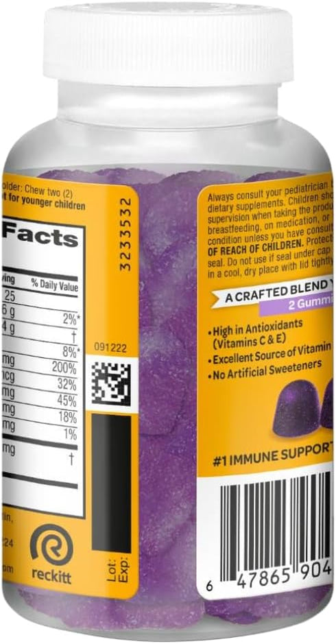 Gummies Immune Gummies 50 Gummies, Airborne Elderberry + Zinc & Vitamin C For Adults, Support Vitamin D & Zinc