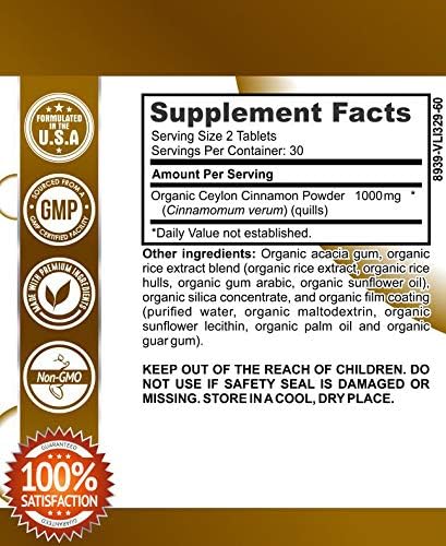 Me First Living Ceylon Cinnamon 1000mg - 100% Certified Organic Metabolism Support, 60 Tablets