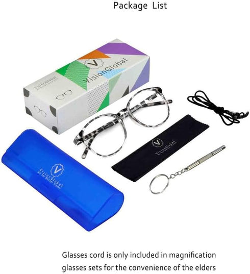 VisionGlobal Blue Light Blocking Glasses for Women/Men, Anti Eyestrain, Stylish Oval Frame, Anti Glare (+1.50