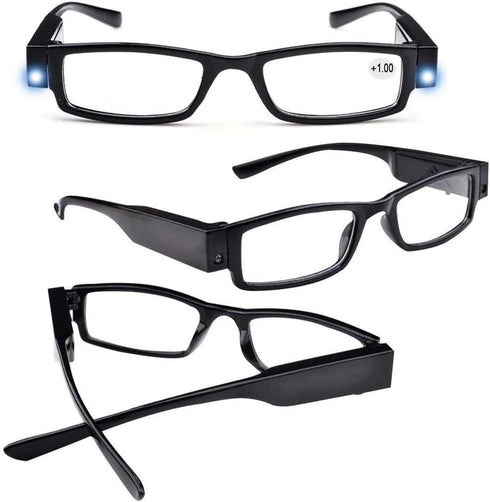 4 Pcs LED Reading Glasses with Lights, Fashion Glasses for Men and Women, Lighted Magnifier Nighttime Reader