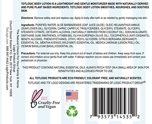 TotLogic Kids and Baby Safe Gentle Body Lotion - 8 oz Original - Plant Based Formula with Essential Oils