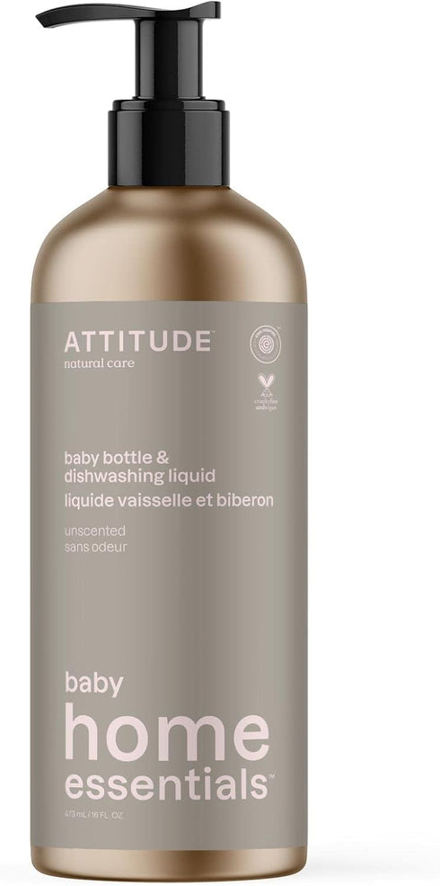 ATTITUDE Baby Dish Soap and Bottle Cleaner, EWG Verified, Unscented, Vegan, 16 Fl Oz
