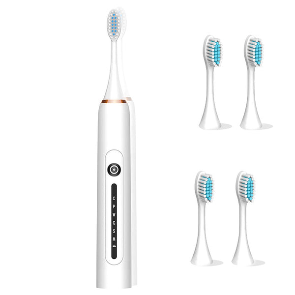 Sonic Electric Toothbrush for Adults and Kids, Low Noise with 6 Modes and 4 Replacement Brush Heads