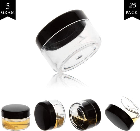 ZEJIA 25PCS Mini Sample Containers with Lids, 5 Gram Empty Plastic Travel Cosmetic Containers with Labels