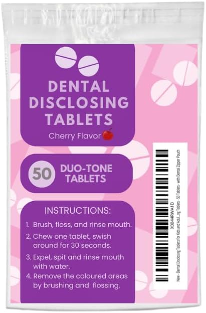 Dental Disclosing Tablets for Kids and Adults, Individually Wrapped, Safe & Effective Two-Tone Cleaning Tablets, 50