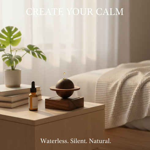 Vantico 2 Pcs Natural Wood Aroma Diffuser, Waterless Essential Oil Sphere Design, Walnut Base, Simple Minimalist Decor