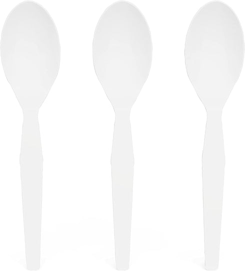 Pack 1000, Perk Plastic Spoons, Medium-Weight Disposable Silverware, Perfect For Breakfast, Snacks, Desserts, of White