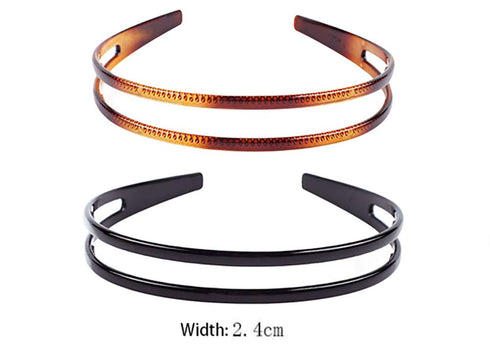 Set of 2 Women Hard Plastic Headband Hair Hoop, Black and Brown High-grade Hairband (Style F#)