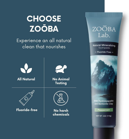 Zooba Recommended Natural Fluoride Free Toothpaste with Hydroxyapatite Remineralizing Whitening Bentonite Clay, Vegan