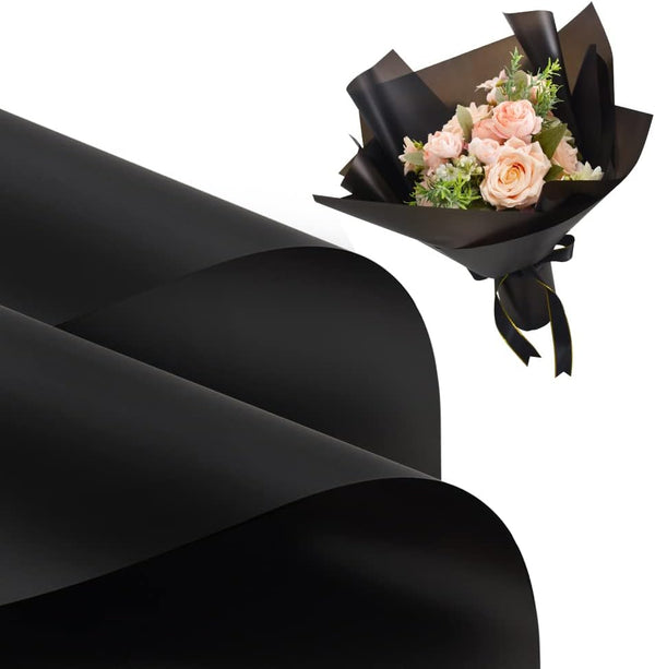 BEISHIDA 40 PCS Black Floral Wrap, Matte Waterproof Floral Wrapping Paper for Bouquet Florist Supplies Wedding