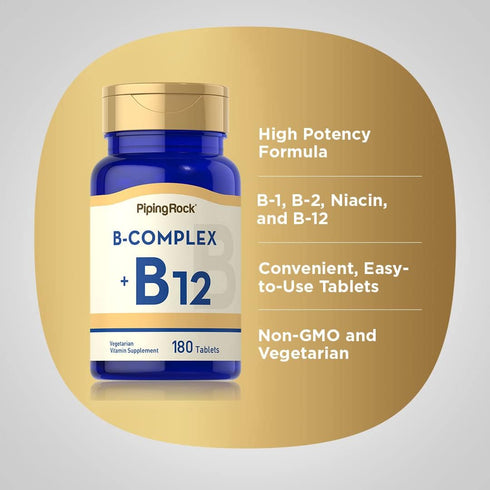 Piping Rock Vitamin B Complex, 180 Tablets, with B12, Vegetarian, Non-GMO, Gluten Free