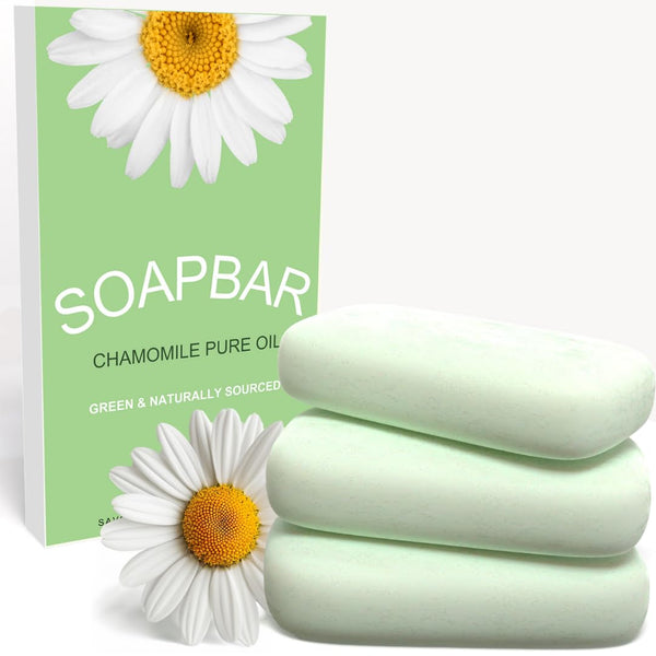Hypoallergenic Organic Bar Soap for Sensitive Skin, Natural Ingredients with Chamomile Oil, Vegan, 3 Bars