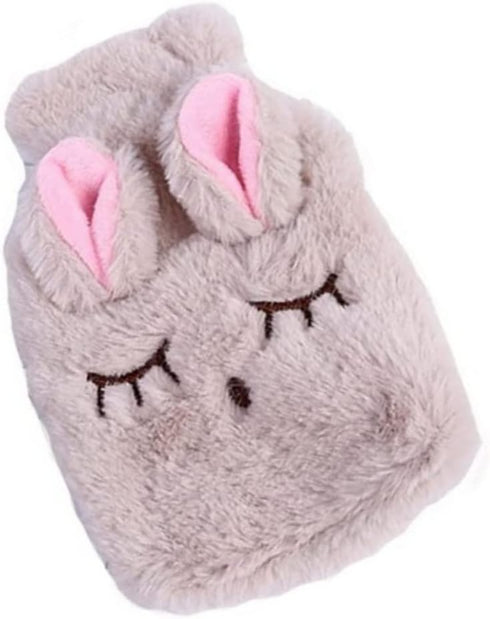 Pineeseatile Hot Water Bag Hot Water Bottle Cartoon Rubber Feet Warmer Water Heating Pad with Plush Cover Beige Plush