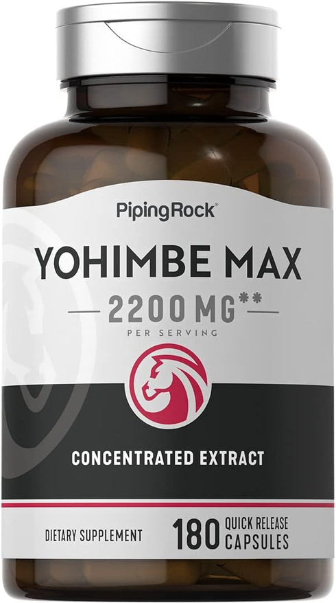 Piping Rock Yohimbe Extract for Men | 2200 mg | 180 Capsules | Max Concentrated Extract, Non-GMO, Gluten Free
