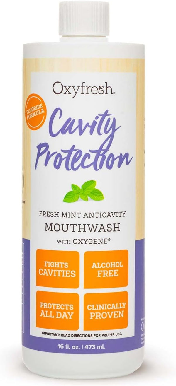 Oxyfresh Cavity Protection Fluoride Mouthwash, Anticavity for Sensitive Teeth, Non-Staining, Alcohol Free, 16 oz.