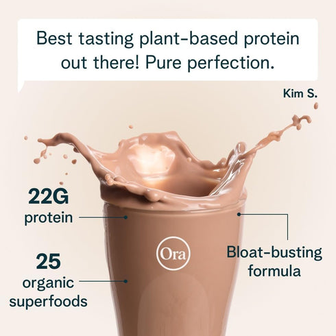 Ora Organic Vegan Protein Powder - 22g Plant Based Chocolate Flavor with Digestive Enzyme, 20 Servings, Gluten Free