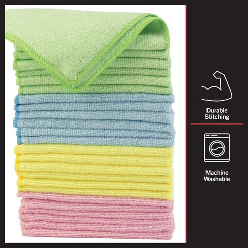 Stalwart Microfiber Cleaning Cloth Set - 24-Pack of Lint-Free Absorbent Towels for Cars, Home, Kitchen
