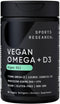 Sports Research Vegan Omega-3 Softgels with Vitamin D3 - 630mg EPA+DHA & 125mcg D3 - 60 Veggie Capsules