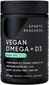 Sports Research Vegan Omega-3 Softgels with Vitamin D3 - 630mg EPA+DHA & 125mcg D3 - 60 Veggie Capsules