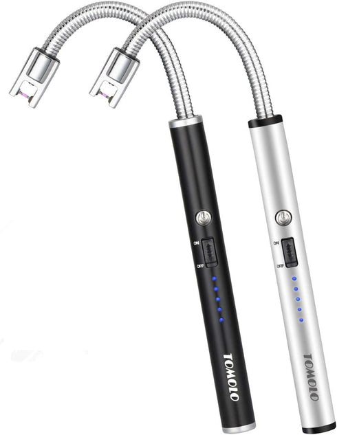 2 Pack USB Rechargeable Electric Candle Lighter - Flameless Windproof Arc Lighter with Flexible Neck (Black & Silver)
