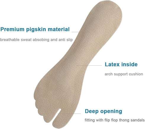 2 Pairs Pigskin Flip Flop Insoles, Anti-Slip and Pain Relief, Self Adhesive Cushion Insert for Thong Sandals, High