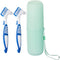 Anbbas 2pcs Double Bristle Head Denture Brush - Dental Cleaning Brush with Portable Toothbrush Cup Holder