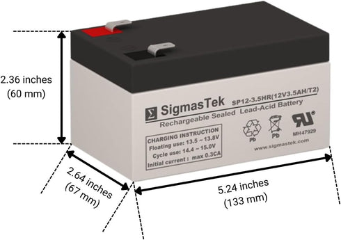 SigmasTek BP3.6-12-F2 12V 3.5Ah T2 SP12-3.5HR (T2) Compatible Battery