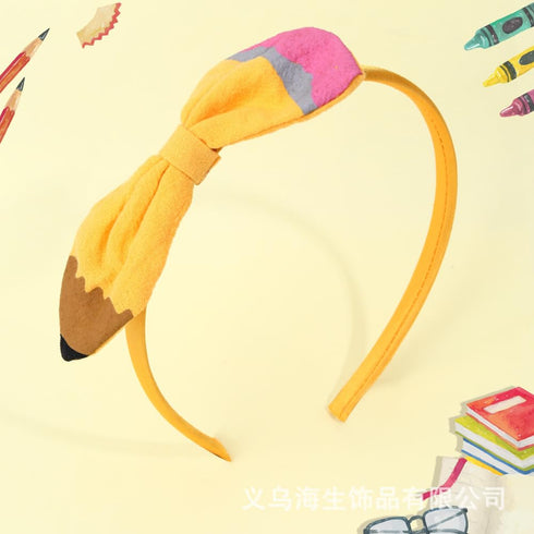 Headband for Girls, Back to School Bow Hair Band, Teacher Headband, Pencil Girl Headband, School Accessories TSFG21