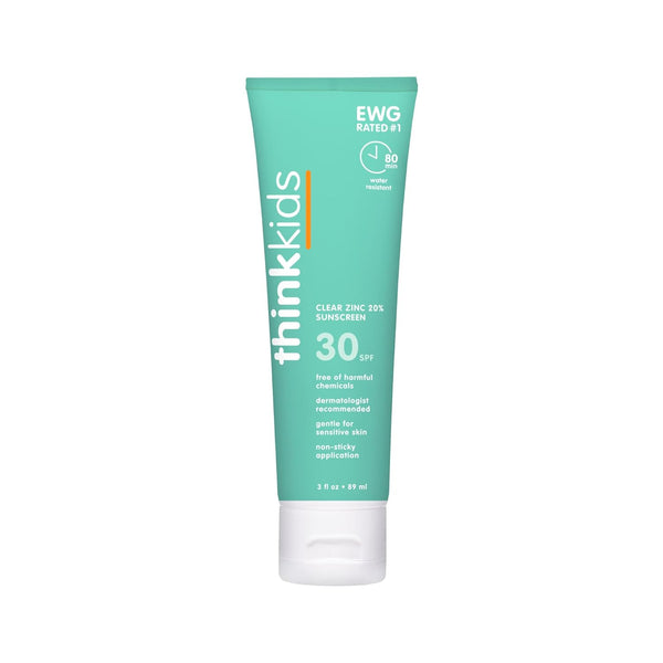 Thinkkids Mineral Sunscreen SPF 30, 3 Fl Oz Clear Zinc Oxide, Natural Reef Safe Broad Spectrum UVA/UVB Sun Screen
