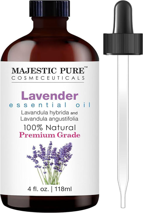 Majestic Pure Lavender Essential Oil, 4 Fl Oz - 100% Pure with Glass Dropper - Premium Grade for Diffuser