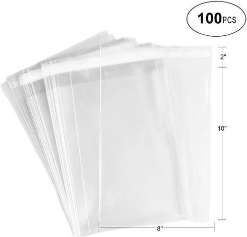 100pcs 8x10inch 2.0 mil Clear Resealable Cello Bags for Bakery, Candle, Soap, Cookie