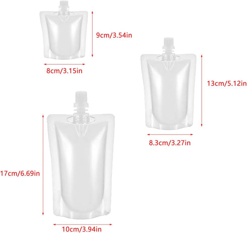 UtySty 30 Pack 1.7OZ 3.5OZ 8OZ Liquor Pouches with Screw on Cap Disposable Drink Pouches Beverage Bags Portion Juice