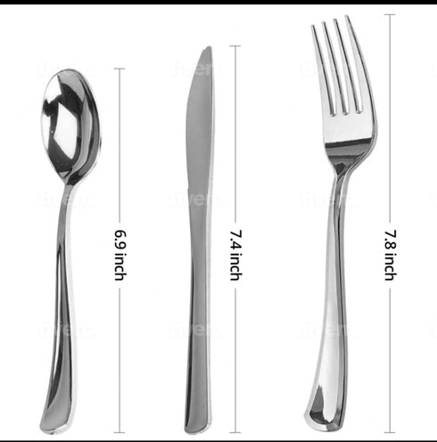 100 Pieces Silver Plastic Silverware Set, Heavy Duty Disposable Combo with 40 Forks, 30 Knives, 30 Spoons