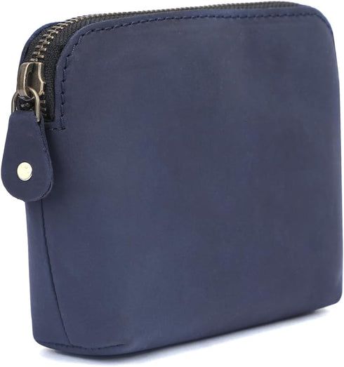 Leather Cosmetic Case, Zipper Coin Pouch, Makeup Bag with Zipper Closure in Blue