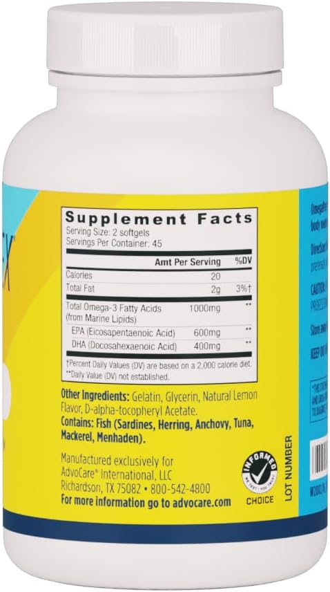 AdvoCare OmegaPlex Omega 3 Fatty Acid Dietary Supplement - Omega 3 Fish Oil Supplement - EPA & DHA Omega 3 Supplement - Heart Supplement - Immune Support Supplement - Fish Oil Supplement - 90 Softgels