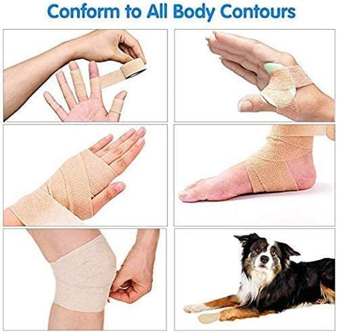 JIAKAI 6pc-1 Inch Wide Skin Colour Elastic Self- Adhesive Bandage Finger Tape,Wrap Bandages, for Wrist and Ankle