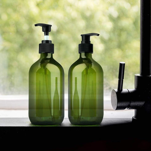 Yebeauty Pump Bottles, 17oz/500ml Liquid Soap Dispenser, Large Empty Plastic Refillable Containers, 2 Pack Green