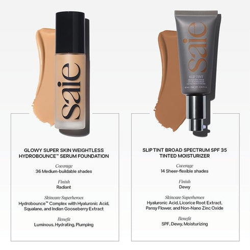 Saie Slip Tint SPF 35 Tinted Moisturizer - Light Coverage + Broad Spectrum Zinc Oxide Sunscreen, Shade Five + Half