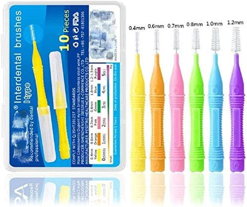 Portable Interdental Brush, 10PCS/Box for Traveling, 0.4-1.5MM Tooth Flossing Head Oral Dental Brush Tool