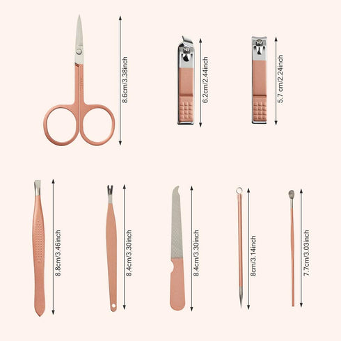 Manicure Set, 8 In 1 Stainless Steel Professional Pedicure Kit, Nail Scissors Grooming Kit with Pink Leather Case