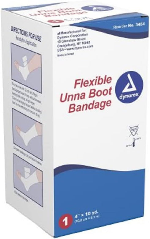 Dynarex Unna Boot Bandage, 4” x 10 yds, Individually Packaged for Customized Compression Treatment